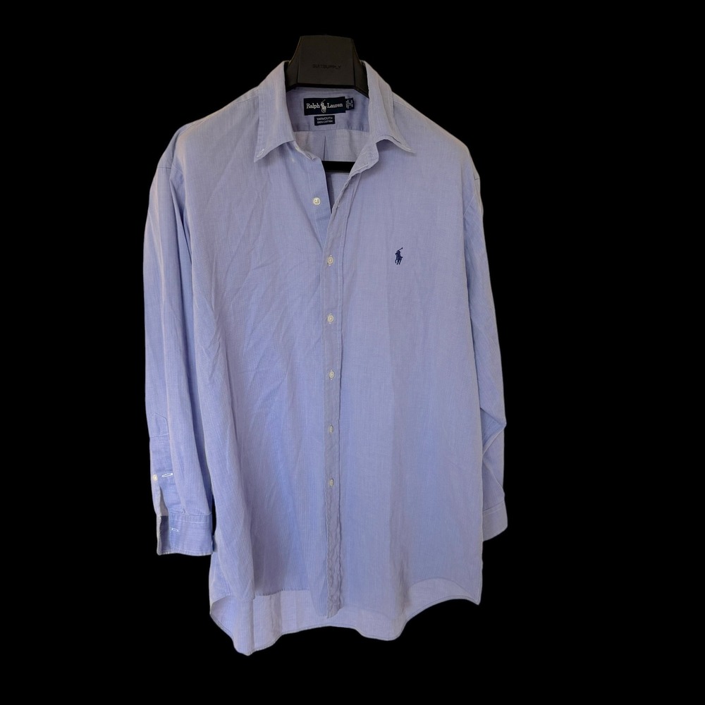 Polo Ralph Lauren Yarmouth‎ Shirt 17 32/33 Blue Herringbone Distressed